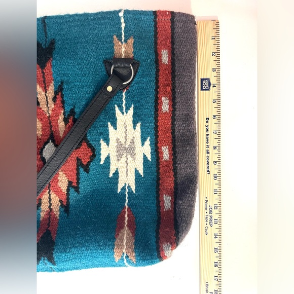 SOUTHWESTERN Saddle Blanket Bag Tote Purse Wool Aztec Tribal Turquoise Red Wool - Picture 11 of 12